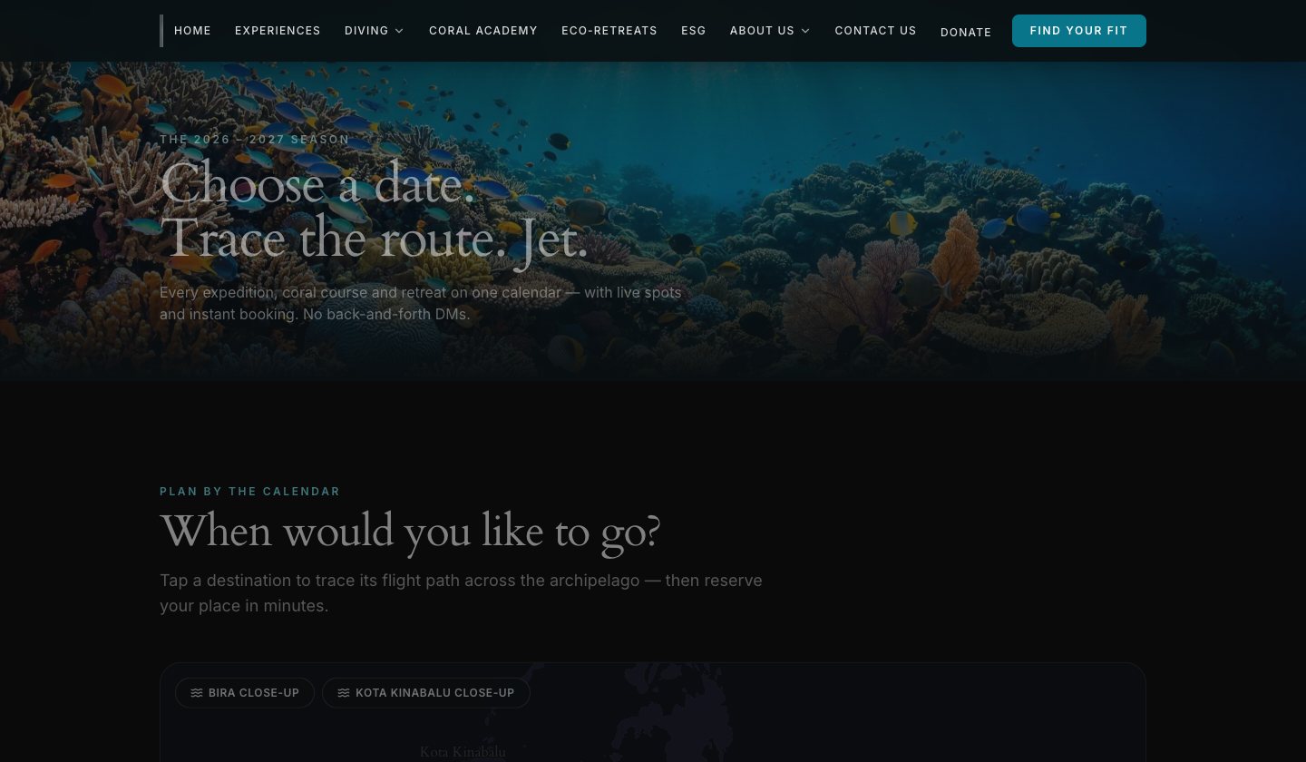 The experiences page with its date-led booking map